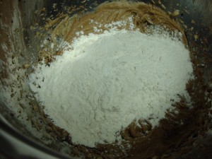 Adding coffee mixture and flour